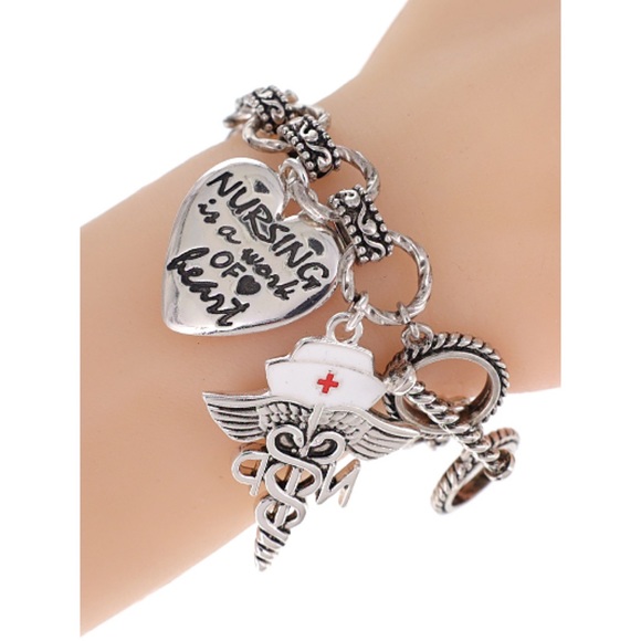 Silver nursing toggle charm bracelet - Picture 1 of 5